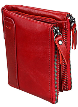 Кожаный мини кошелек "книжка" застежка на кнопке А03-КТ-10222 Красный