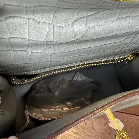 Кожаная сумка с одной ручкой фактура крокодил 25см КТ-813-25 Серая