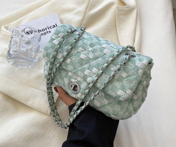 Текстильна сумка плетена фактура з ланцюжком на плече А12-1838 Зелена