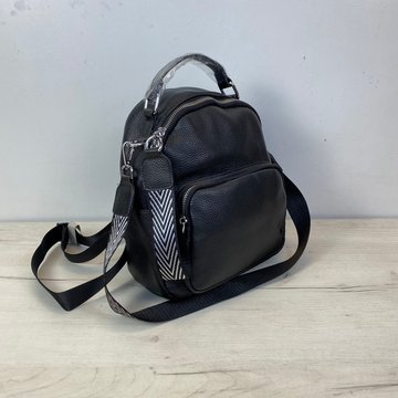 Небольшой кожаный рюкзак с широким чорно-белым ремешком С101-КТ-2893 Черный