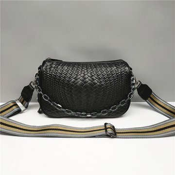 Кожаная сумка плетеная фактура с широким ремешком С01-КТ-3054 Черный