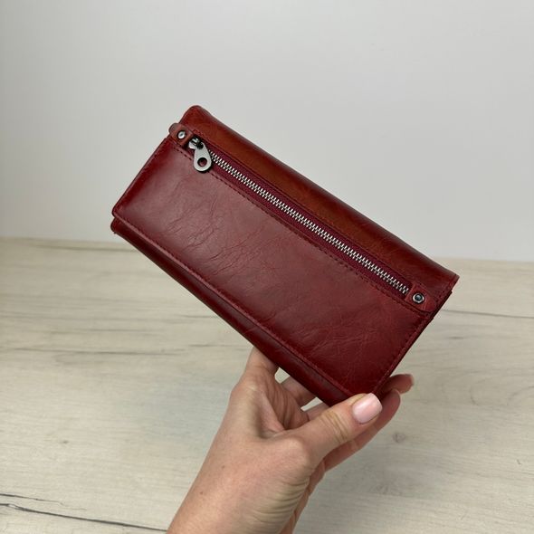 Великий шкіряний гаманець книжка на кнопці А03-КТ-10319 Червоний