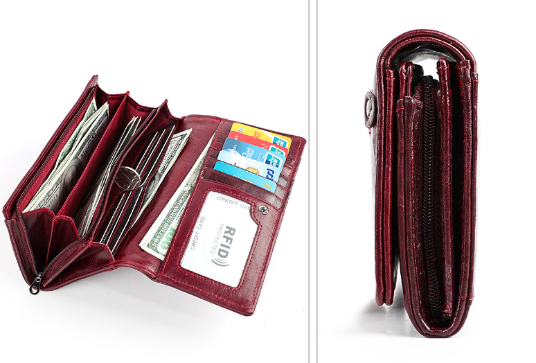 Великий шкіряний гаманець книжка на кнопці А03-КТ-10319 Червоний