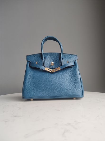Кожаная сумка популярная женская с двумя ручками 30см КТ-835-30 Темно-Синяя