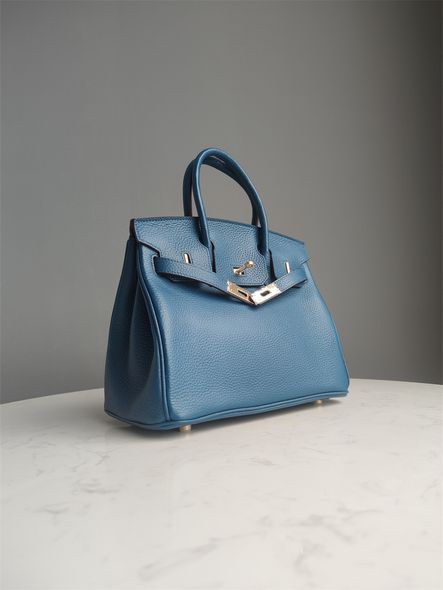 Кожаная сумка популярная женская с двумя ручками 30см КТ-835-30 Темно-Синяя