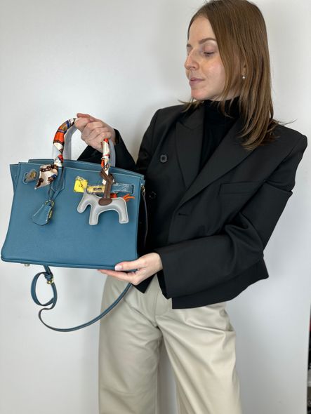 Шкіряна сумка популярна жіноча з двома ручками 30см КТ-835-30 Темно-Синя