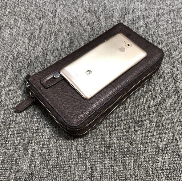 Шкіряний великий гаманець на два відділення під шкіру страуса КТ-10203 Коричневий