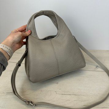 Кожаная сумка мешок с ручкой С102-КТ-4283 Серая