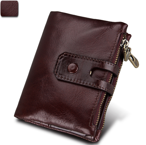 Шкіряний міні гаманець з двома відділеннями на блискавці А03-КТ-10225 Коричневий