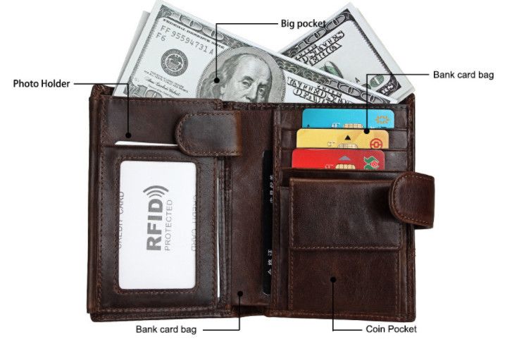 Шкіряний чоловічий гаманець застібка-клапан на кнопці А03-КТ-10213-Г Коричневий