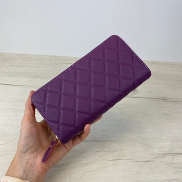 Великий шкіряний гаманець стьобана фактура С101-КТ-10270 Фіолетовий