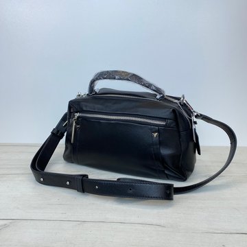 Шкіряна жіноча сумка чемоданчик з карманом спереду С70-КТ-4211 Чорна