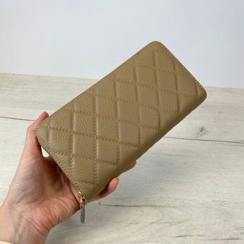 Великий шкіряний гаманець стьобана фактура С101-КТ-10270 Бежевий