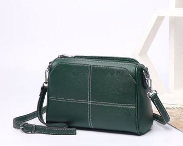 Шкіряна сумка трапеція Lanvera с101-КТ-4359 Зелена
