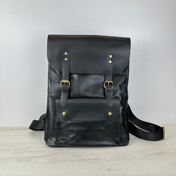 Вместительный кожаный рюкзак А4 с клапаном С48-КТ-2828 Черный
