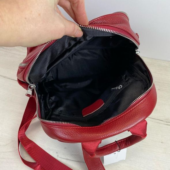 Шкіряний рюкзак зі стьобаною кишенею спереду С101-КТ-2872 Червоний