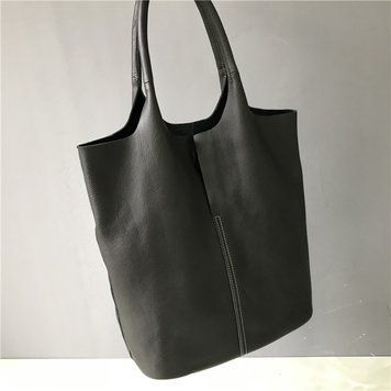 Велика шкіряна сумка шоппер із косметичкою в комплекті с102-3072 Чорна