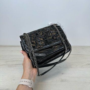 Шкіряна сумка гладка лакова фактура С04-КТ-3091 Чорна