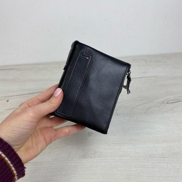 Кожаный мини кошелек "книжка" застежка на кнопке А03-КТ-10222 Черный