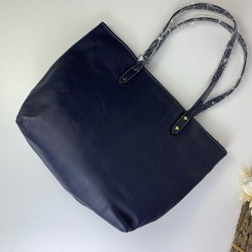 Кожаная сумка шоппер на молнии ручки на плечо мягкая фактура С60-КТ-3005 Синяя