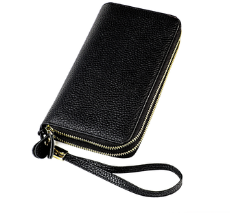 Великий шкіряний гаманець портмоне на 2 відділення А03-КТ-10285 Чорний