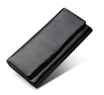 Большой кожаный кошелек с клапаном и карманом сзади А03-КТ-10254 Черный