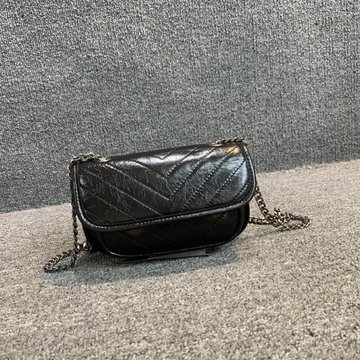 Міні шкіряна сумка зі стьобаним клапаном С48-КТ-3091-S Чорна