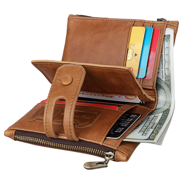 Шкіряний міні гаманець з двома відділеннями на блискавці А03-КТ-10225 Чорний