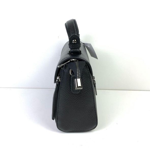 Кожаная небольшая сумка + молнии по бокам С02-КТ-321 Черная