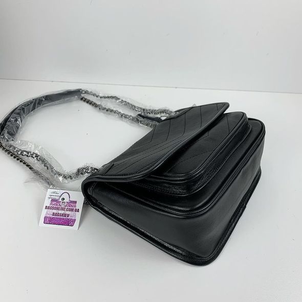 Кожаная сумка с клапаном фасон полосками КТ-996-П Черный