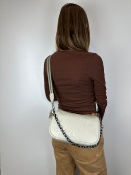 Кожаная сумка плетеная фактура с широким ремешком С01-КТ-3054 Белый