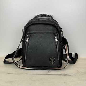 Кожаный рюкзак с двойной карманом спереди С42-КТ-2861-2 Черный