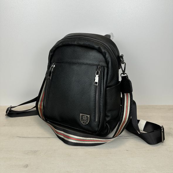 Шкіряний рюкзак з подвійним карманом спереду С42-КТ-2861-2 Чорний