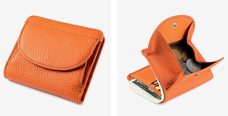Міні шкіряний гаманець складаний з відділом для дрібниці А15-КТ-10263 Оранжевий