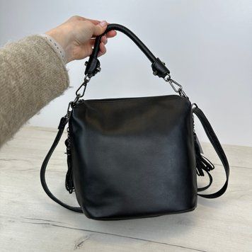 Кожаная сумка котомка с ручкой С101-КТ-4274 Черная