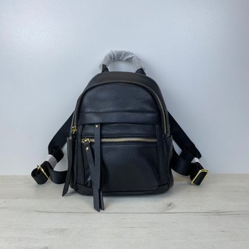 Середній шкіряний рюкзак з кишенями спереду С101-КТ-2818 Чорний