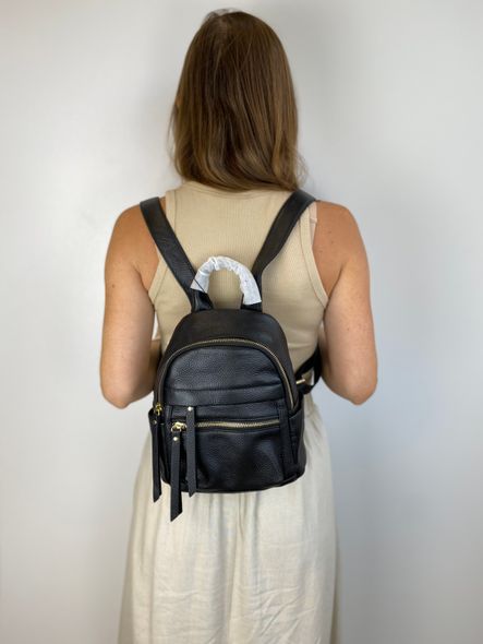 Середній шкіряний рюкзак з кишенями спереду С101-КТ-2818 Чорний