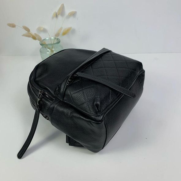 Шкіряний рюкзак зі стьобаною кишенею спереду С101-КТ-2872 Чорний