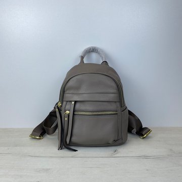 Середній шкіряний рюкзак з кишенями спереду С101-КТ-2818 Сірий