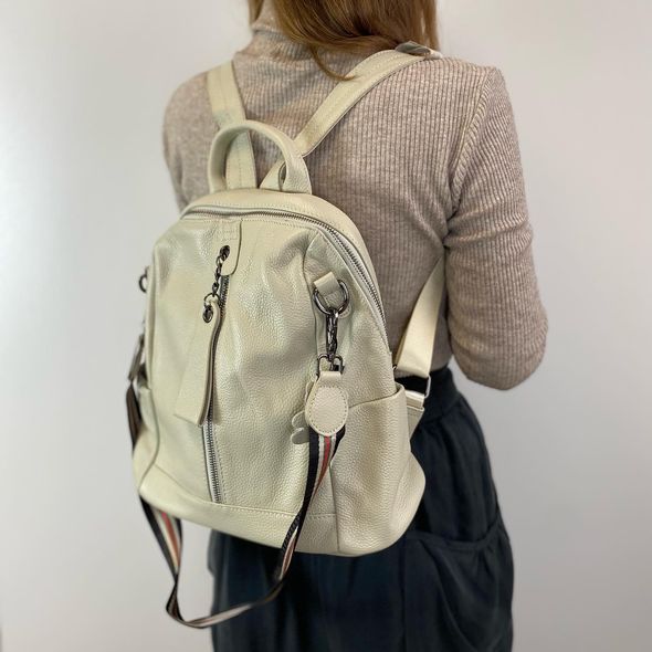 Шкіряний жіночий рюкзак з широким ременем на плече С101-КТ-2813 Зелений