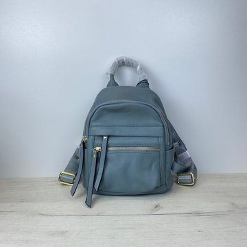 Средний кожаный рюкзак с карманами спереди С101-КТ-2818 Голубой