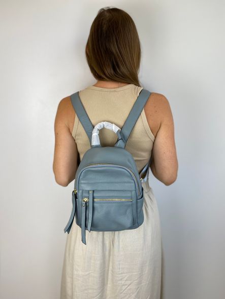 Середній шкіряний рюкзак з кишенями спереду С101-КТ-2818 Блакитний