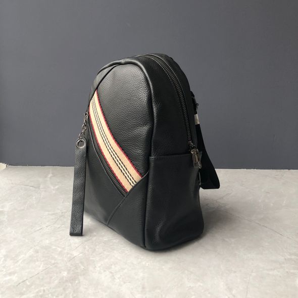 Шкіряний рюкзак із бежевою стрічкою спереду С60-КТ-2890 Чорний
