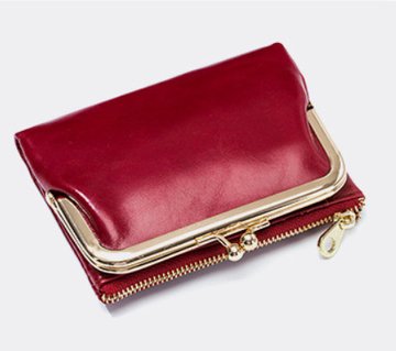 Подвійний шкіряний гаманець з фермуаром (посмішка) А15-КТ-10264 Червоний