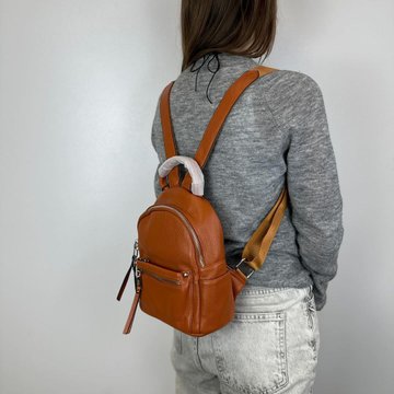 Небольшой кожаный рюкзак с двойной карманом спереди С101-КТ-2810 Оранжевый