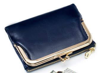 Подвійний шкіряний гаманець з фермуаром (посмішка) А15-КТ-10264 Синій