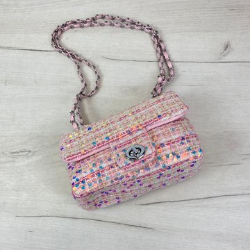 Женская текстильная сумка украшена паетками А05-1872 Розовая