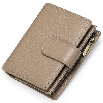 Шкіряний гаманець середнього розміру на кнопці А19-КТ-10311 Бежевий