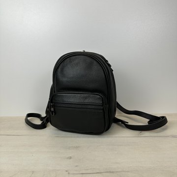 Кожаный мини рюкзак с карманом спереди С39-КТ-2829 Черный