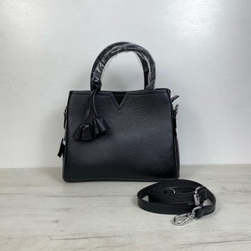 Кожаная сумка с ручкой и брелком С01-КТ-3026 Черная